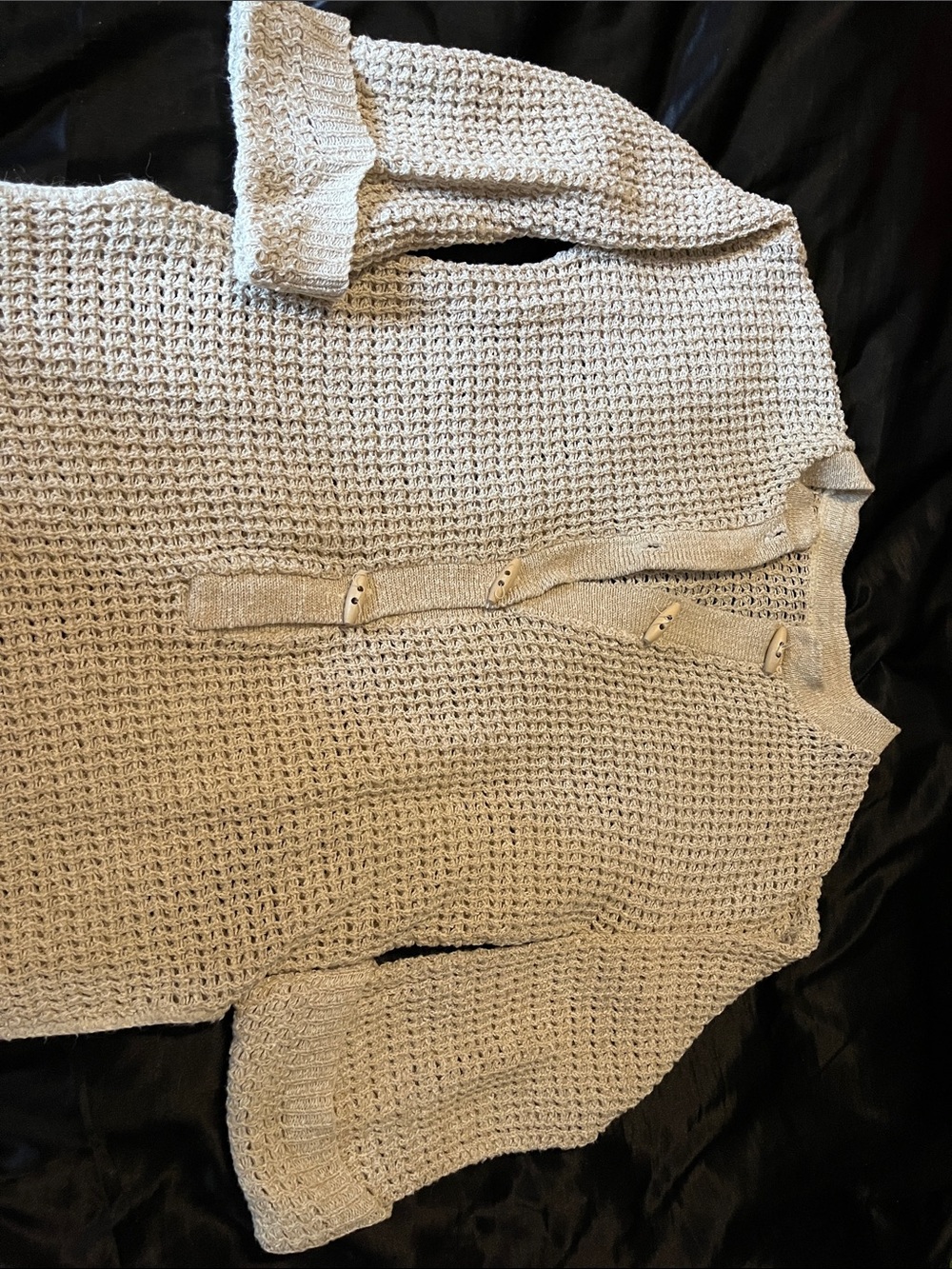 Beige Crochet Button-Front Women's Sweater